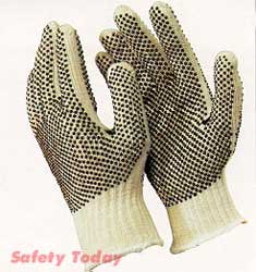 Gloves, String Knit, Dots 2-Sides, Cotton Polyester, Mens - Latex, Supported